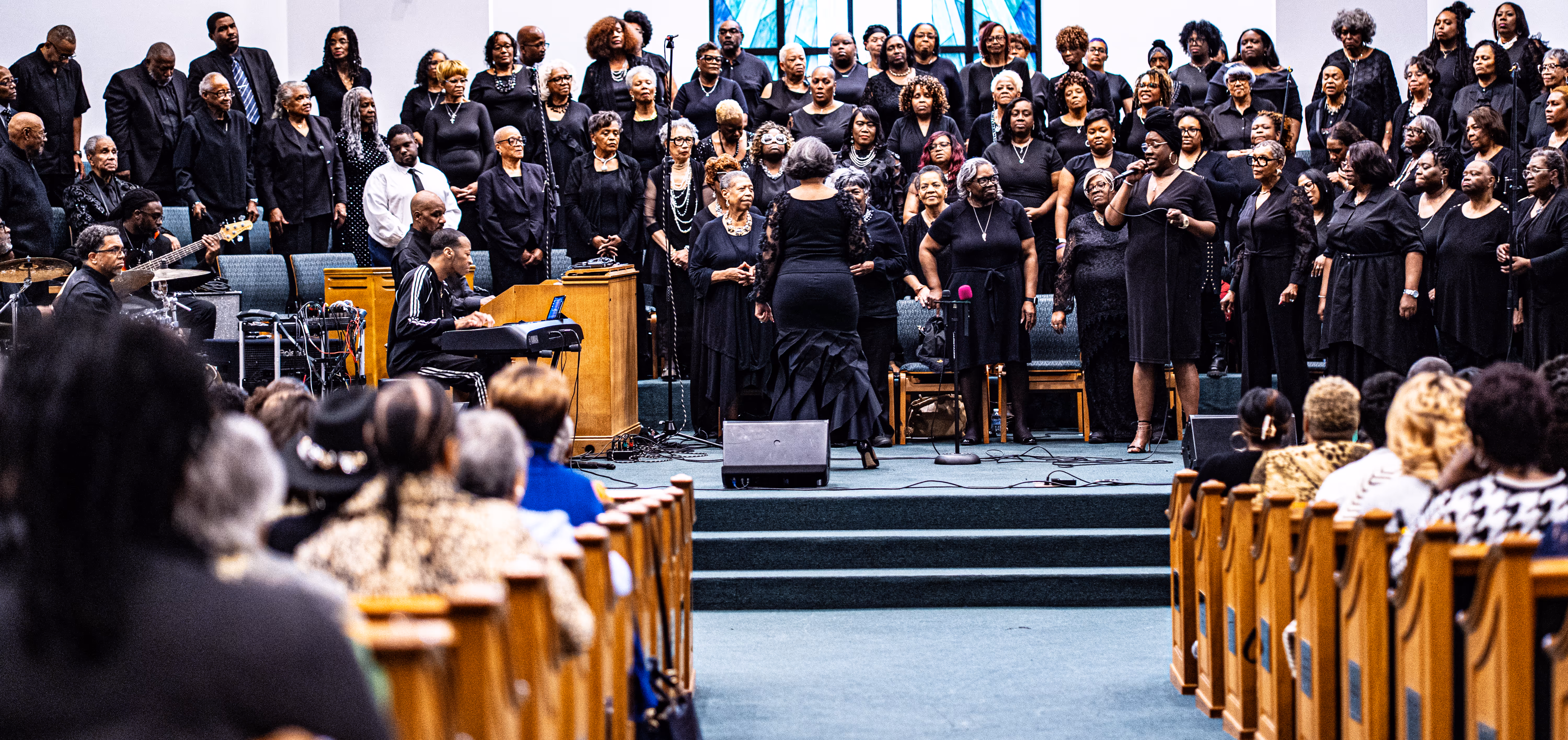 Church sanctuary interior during gospel performance